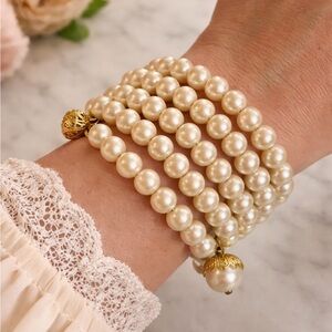 Vintage Faux Pearl Multi-Strand Wrap Bracelet